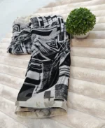 Silver Chiffon Pure Chiffon Black & White Digital Printed Saree - Image 4