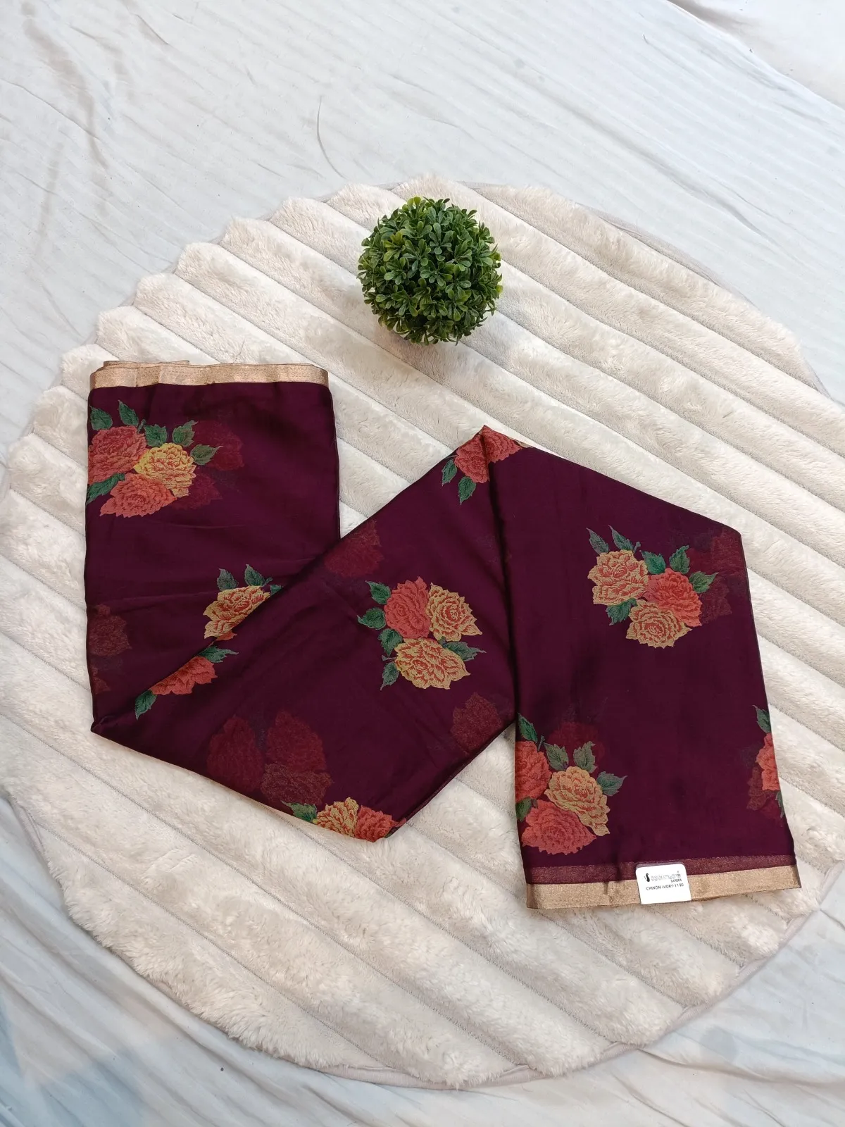 WhatsApp Image 2025-09-27 at 1.28.12 PM CHINON IVORY SAREE BURGUNDY - MADHU CREATION - Image 1