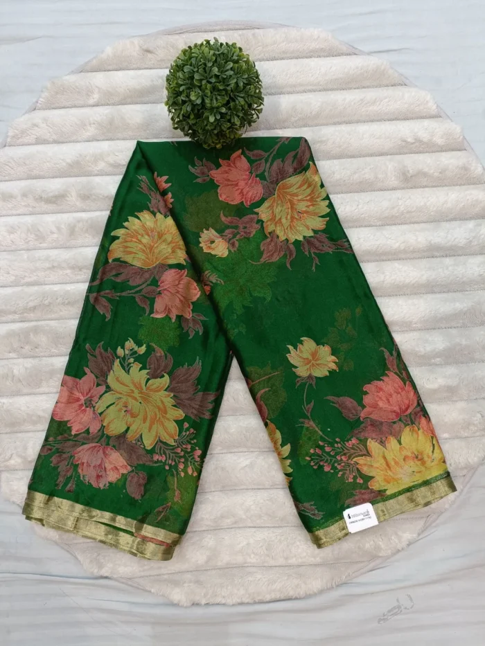 CHINON IVORY SAREE GREEN - MADHU CREATION - Image 1