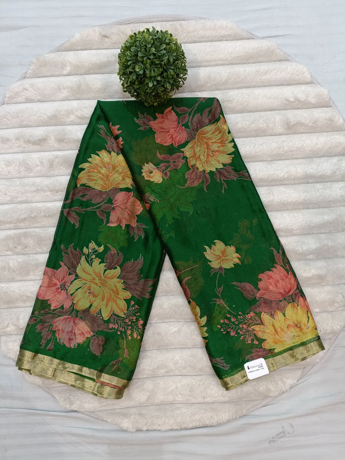 WhatsApp Image 2025-09-27 at 1.28.13 PM (1) CHINON IVORY SAREE GREEN - MADHU CREATION - Image 1