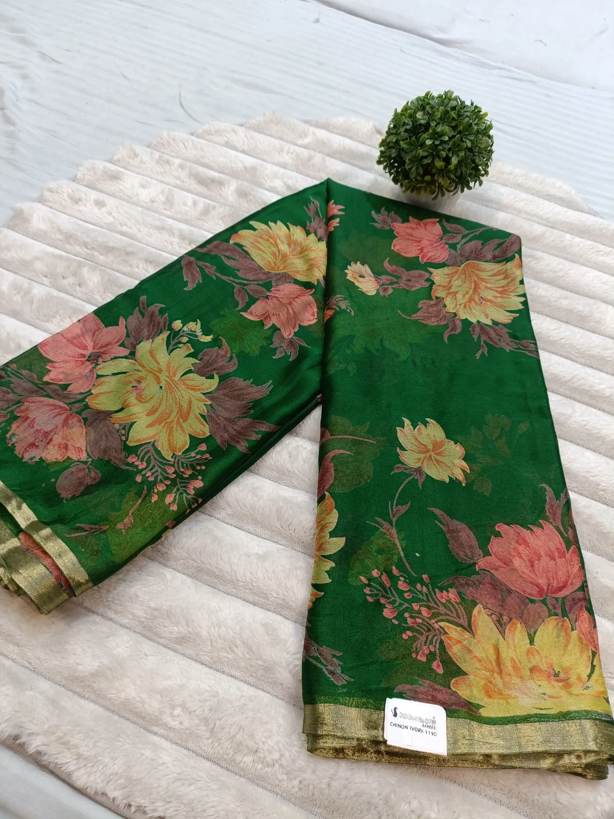 WhatsApp Image 2025-09-27 at 1.28.13 PM CHINON IVORY SAREE GREEN - MADHU CREATION - Image 2