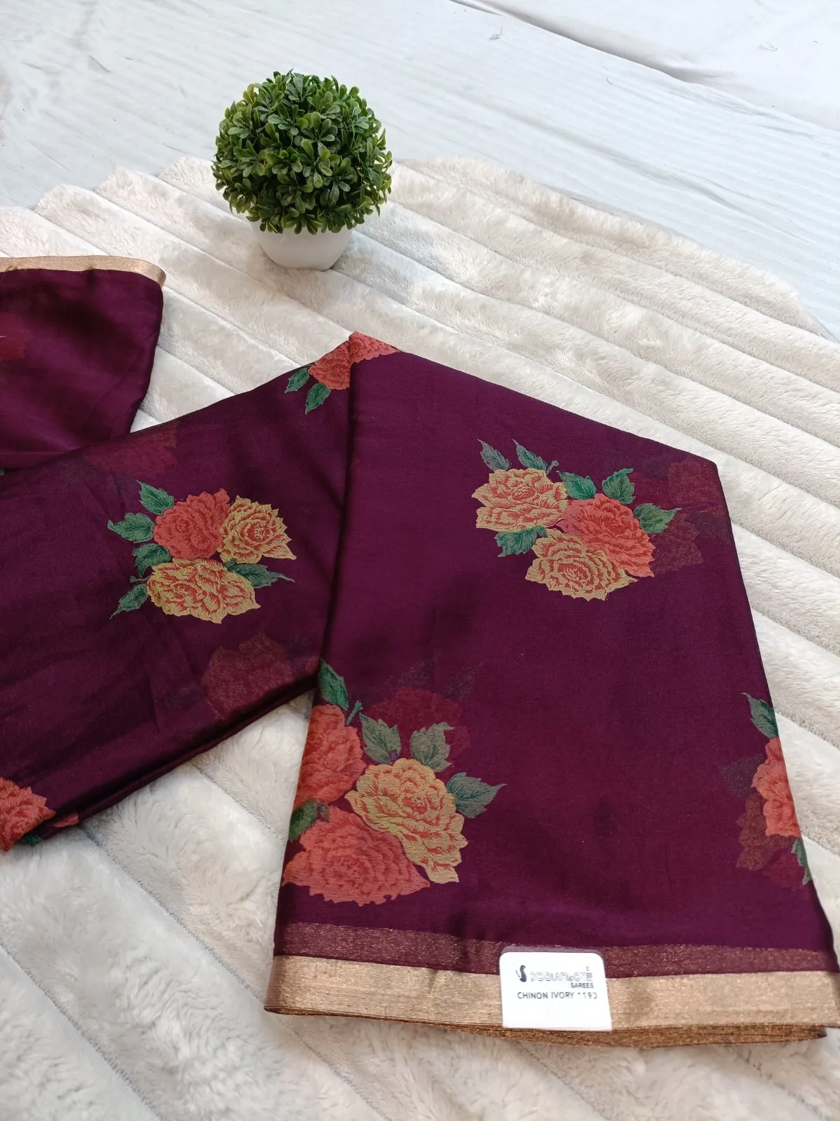 WhatsApp Image 2025-09-27 at 1.28.14 PM (1) CHINON IVORY SAREE BURGUNDY - MADHU CREATION - Image 2