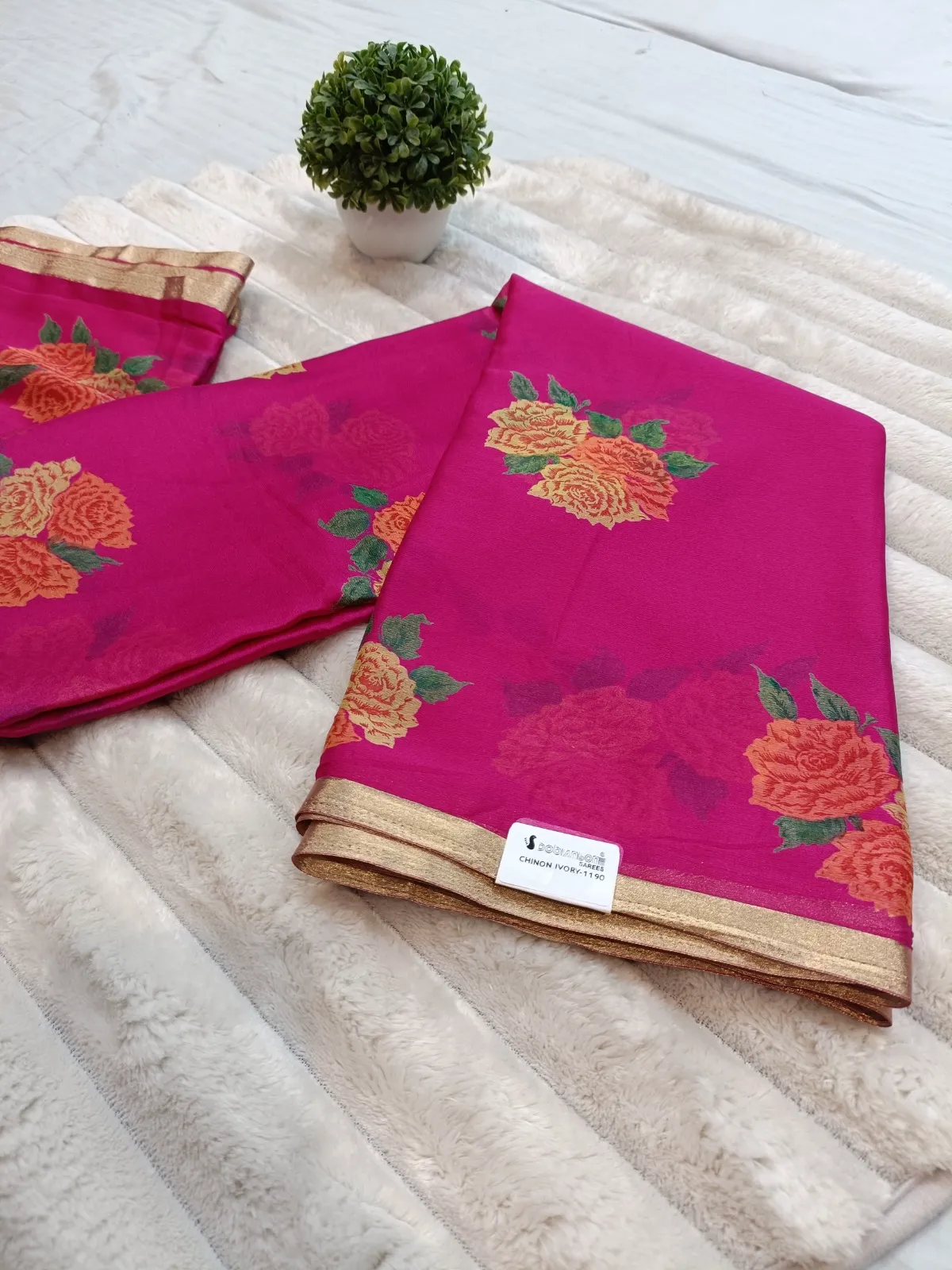 WhatsApp Image 2025-09-27 at 1.28.14 PM CHINON IVORY SAREE PINK - MADHU CREATION - Image 1