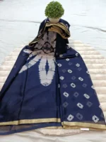 CHINON IVORY HAND BANDHANI SAREE BLUE - MADHU CREATION