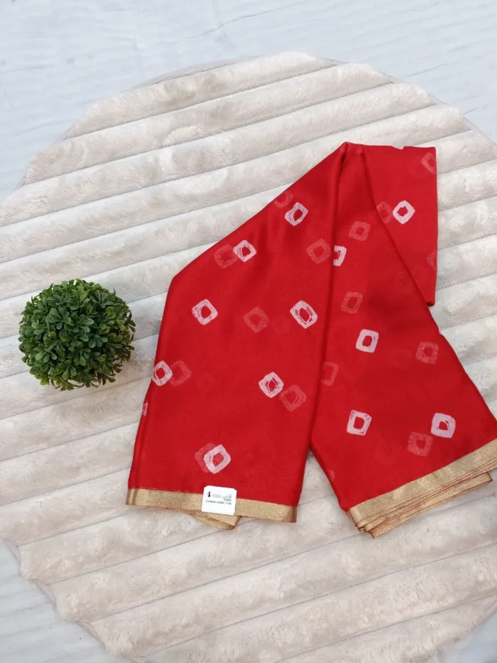 CHINON IVORY HAND BANDHANI SAREE RED - MADHU CREATION - Image 1