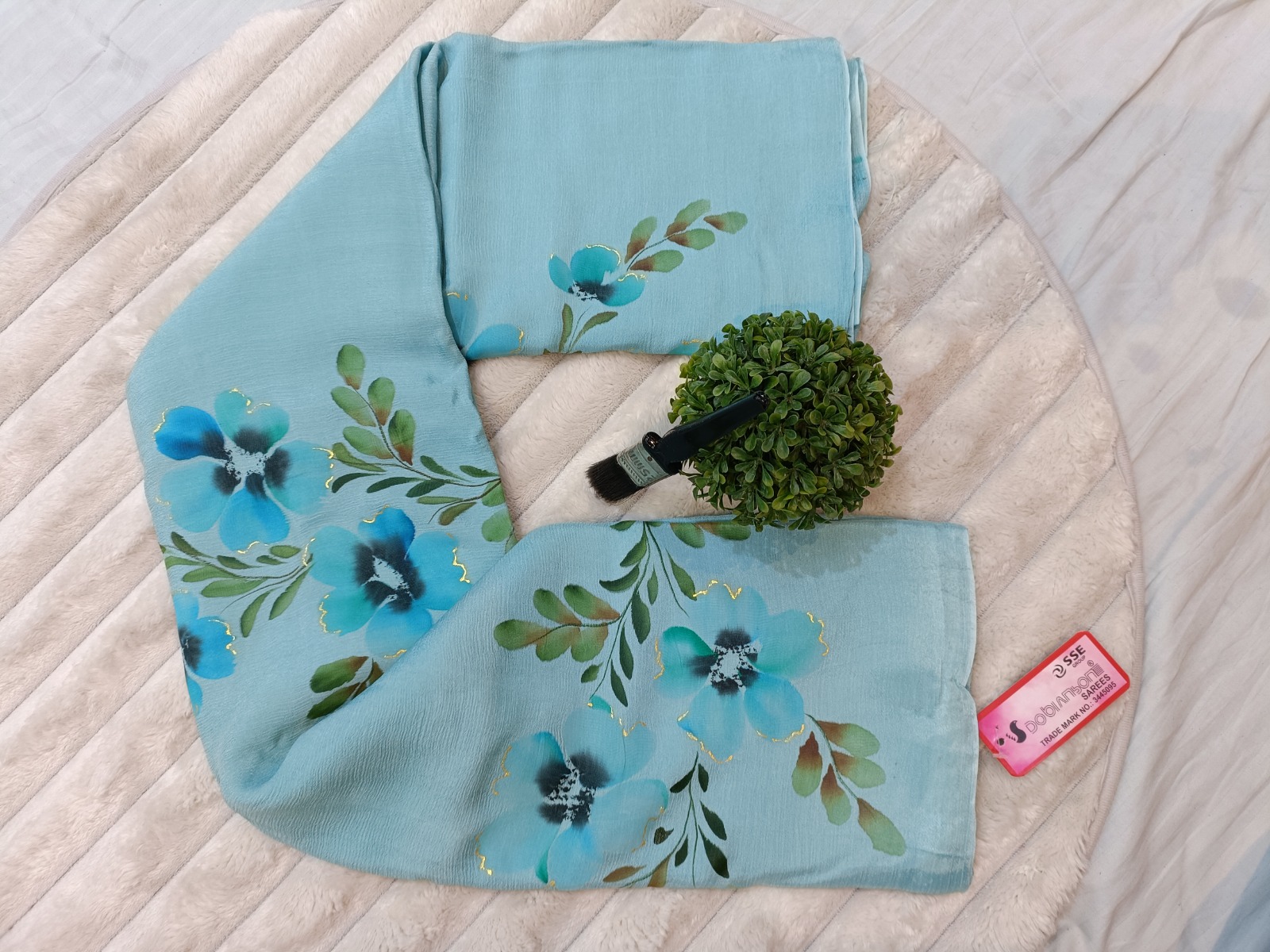 WhatsApp Image 2025-09-27 at 2.00.57 PM (1) Chinon Brush Saree Blue - Madhu Creation - Image 1