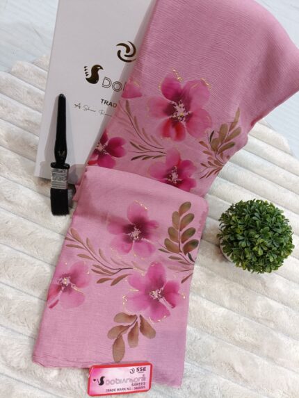 Chinon Brush Saree Pink - Madhu Creation