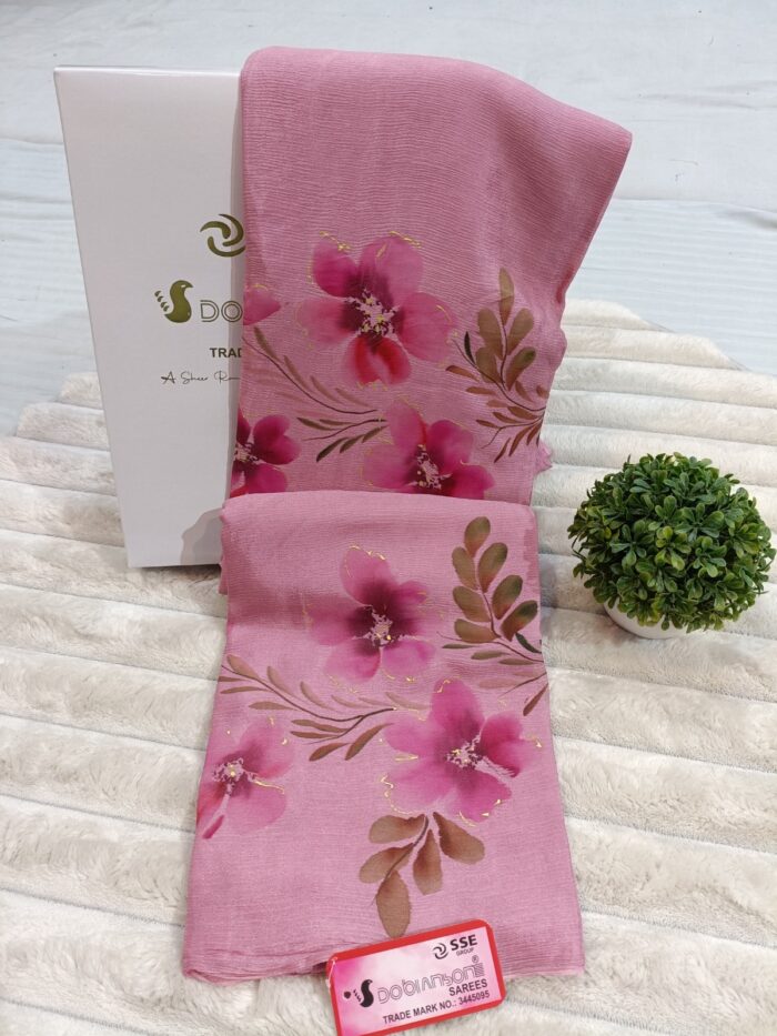 Chinon Brush Saree Pink - Madhu Creation - Image 3