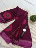SAR-CHAKRI PURE CHIFFON RESHAM EMBROIDERY SAREE BURGUNDY