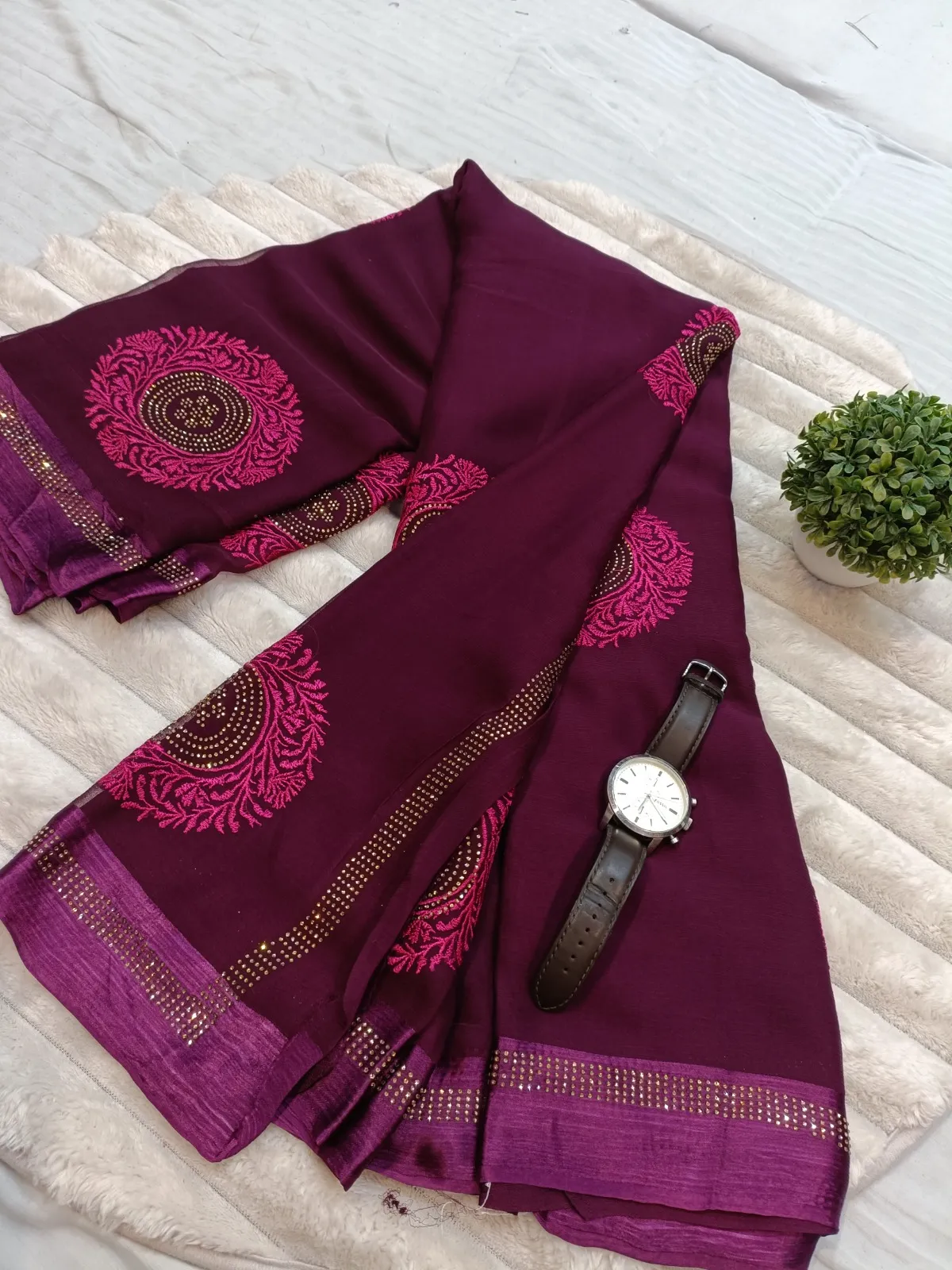 WhatsApp Image 2025-09-27 at 2.06.23 PM SAR-CHAKRI PURE CHIFFON RESHAM EMBROIDERY SAREE BURGUNDY - Image 1
