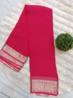 DOB-DYED Pure Chiffon Plain Dyed Saree with Solid Zari Weaved Border - Pink