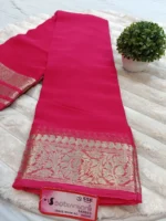 DOB-DYED Pure Chiffon Plain Dyed Saree with Solid Zari Weaved Border - Pink - Image 3