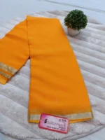 DOB-DYED Pure Chiffon Plain Dyed Saree with Solid Zari Weaved Border - Yellow - Image 2