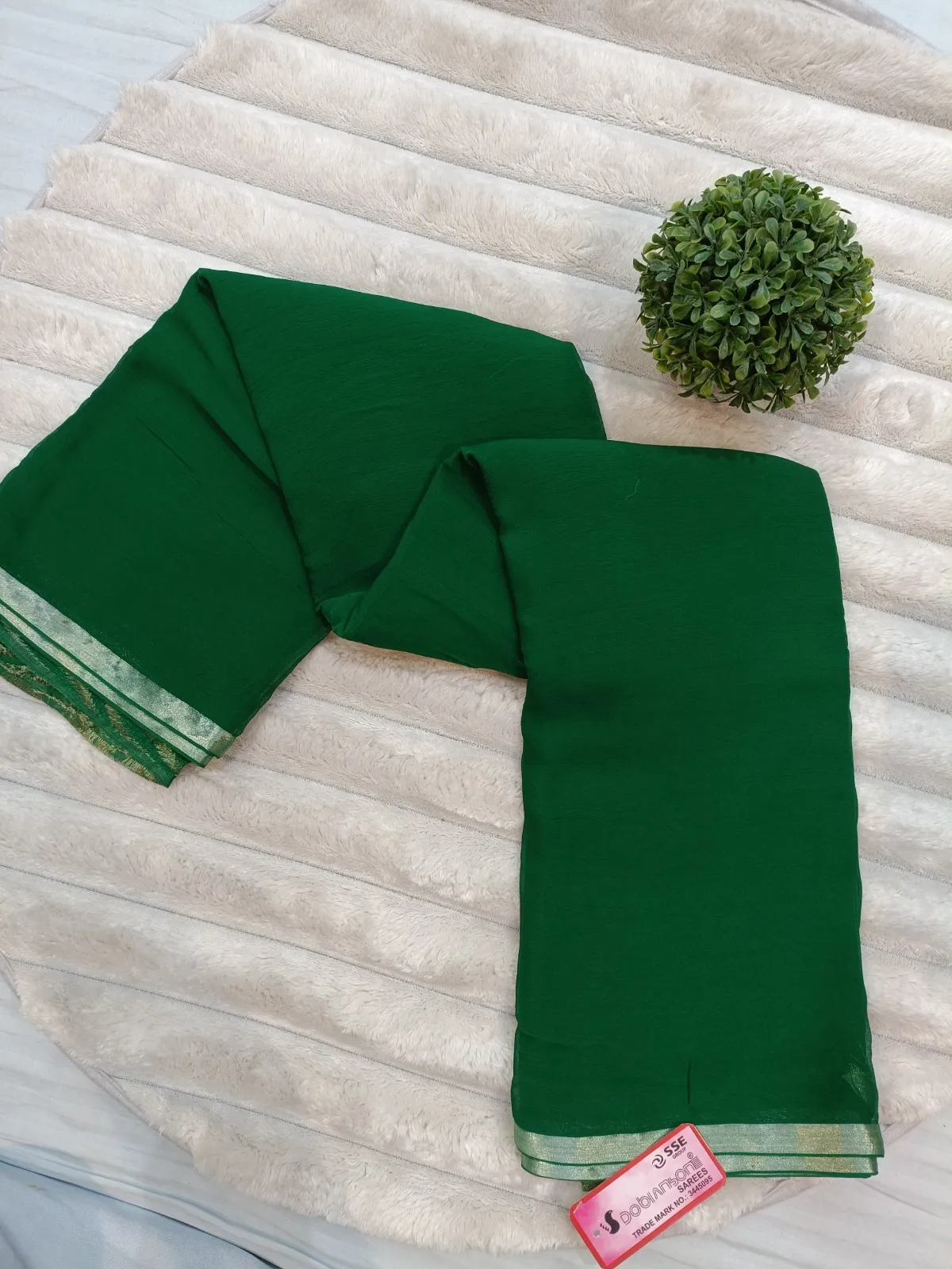WhatsApp Image 2025-09-27 at 2.14.52 PM (2) DOB-DYED Pure Chiffon Plain Dyed Saree with Solid Zari Weaved Border - GREEN - Image 3