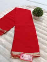 DOB-DYED Pure Chiffon Plain Dyed Saree with Solid Zari Weaved Border - Red