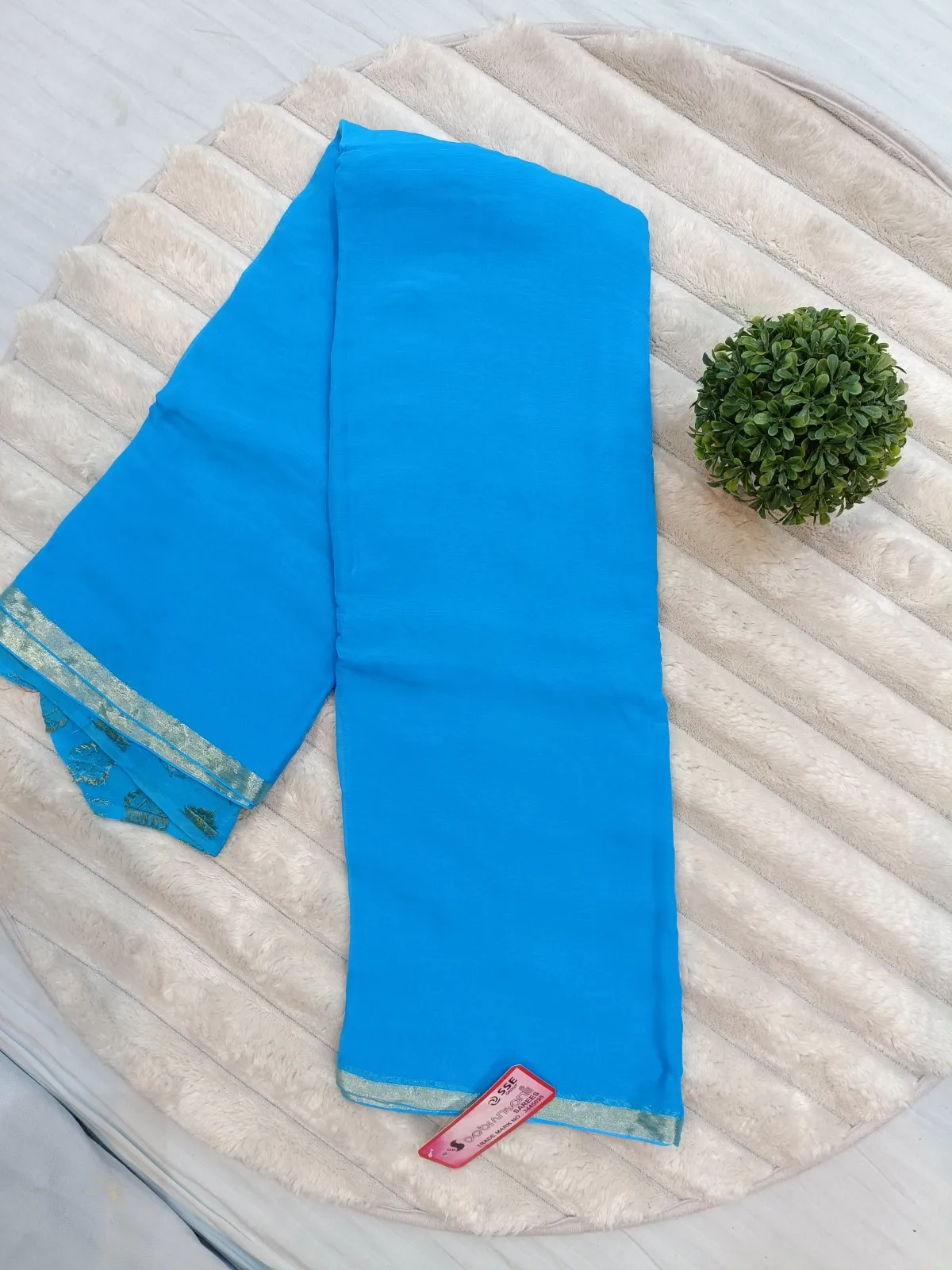 WhatsApp Image 2025-09-27 at 2.14.54 PM (2) DOB-DYED Pure Chiffon Plain Dyed Saree with Solid Zari Weaved Border - Blue - Image 1