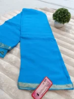 DOB-DYED Pure Chiffon Plain Dyed Saree with Solid Zari Weaved Border - Blue - Image 3