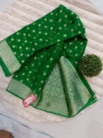 CHANCHAL DYED Pure Chiffon Banarasi-Style Weaved Saree with Rich Palla Design Green - Image 3
