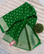 CHANCHAL DYED Pure Chiffon Banarasi-Style Weaved Saree with Rich Palla Design Green