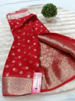 CHANCHAL DYED Pure Chiffon Banarasi-Style Weaved Saree with Rich Palla Design Red - Image 2