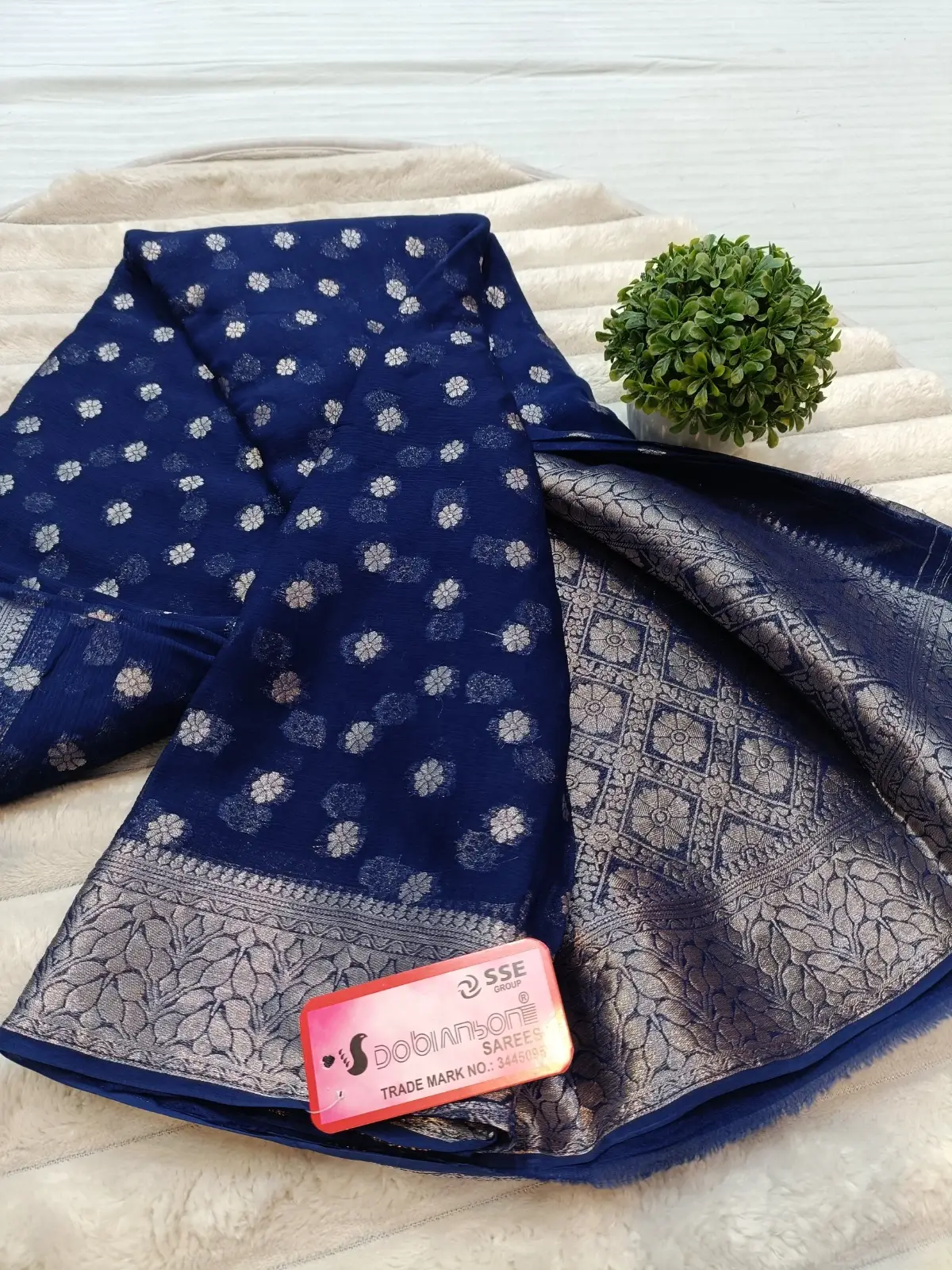 WhatsApp Image 2025-09-27 at 2.56.40 PM (1) CHANCHAL DYED Pure Chiffon Banarasi-Style Weaved Saree with Rich Palla Design Blue - Image 2