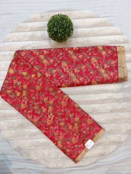 CHINON IVORY SAREE FLOWER PRINT RED- MADHU CREATION