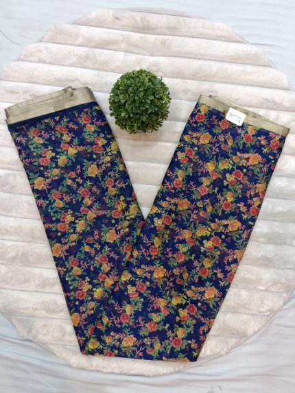 CHINON IVORY SAREE FLOWER PRINT BLUE - MADHU CREATION