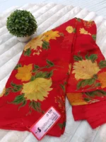 AURA CFN PRINT PURE CHIFFON FLORAL PRINTED SAREE RED