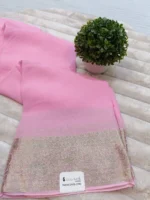 TANYA-DYED PURE CHIFFON PLAIN DYED SAREE with BANARASI-Style ZARI BORDER - Light Pink - Image 2